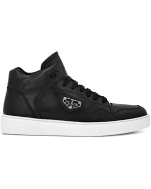 Philipp Plein Leather Hi-Top Trainers - Black