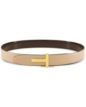 Tom Ford Reversible T-Buckle Leather Belt - White