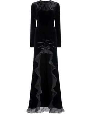 Alessandra Rich Ruffled Velvet Dress - Black