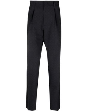 Fendi Ff-Jacquard Tapered Wool Trousers - Black