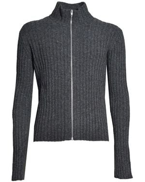 Jil Sander Ribbed-Knit Zip-Up Sweater - Blue