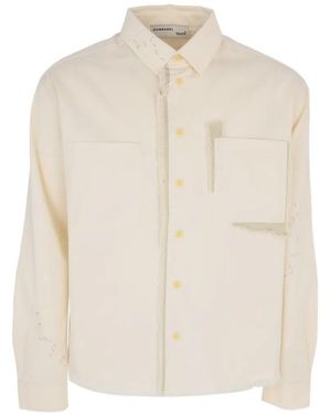 DOMREBEL Sleazer Cropped Frayed Overshirt - White