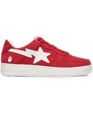 A Bathing Ape Bape Sta Low Suede Trainers - Red