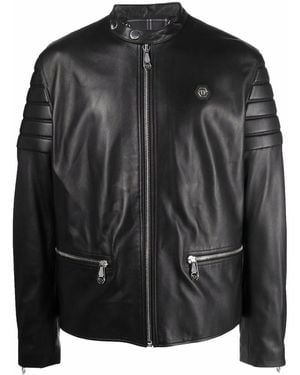 Philipp Plein Doberman-Print Moto Jacket - Black