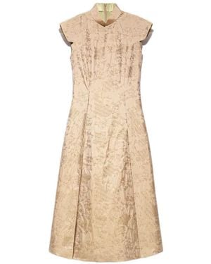 Shanghai Tang Sequin Collared Dress - Natural