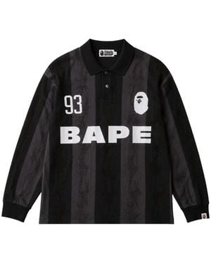 A Bathing Ape Striped Logo-Print Polo Shirt - Black