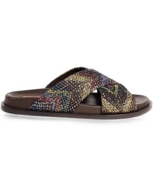 Missoni Zigzag-Knit Cross-Strap Flat Sandals - Grey