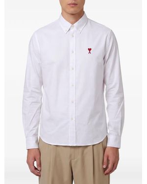 Ami Paris Cotton Shirt With Ami De Coeur - White