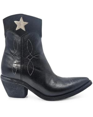 Madison Maison Pointy Star-Patchwork Leather Ankle Boots - Blue