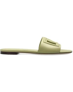 Dolce & Gabbana Bianca Logo Detail Slides - Metallic