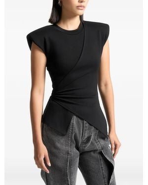Manière De Voir Wide Shoulder Ruched Waist Top - Black