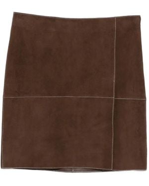 P.A.R.O.S.H. Minuetto Suede Paneled Mini Skirt - Brown