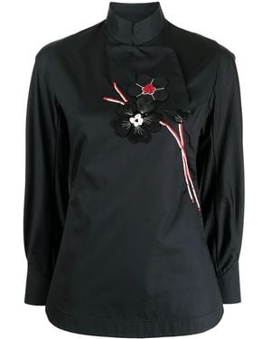 Shiatzy Chen Appliqued Mandarin Collar Top - Black