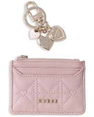 Guess Logo-Plaque Quilted Cardholder - Pink
