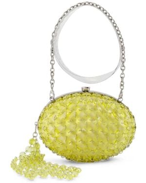 Self-Portrait Crystal-Embellished Chain-Link Clutch Bag - White