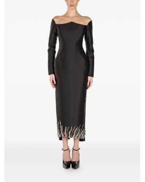 ARAFTU Off-Shoulder Embellished Midi Dress - Black
