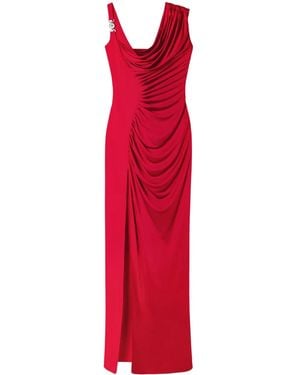 Versace Asymmetric Ruched Satin Gown - Red