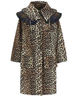 Barbour X Ganni Animal Print Ruffled Parka - Brown