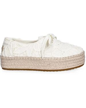 TOMS Valencia Lace-Embroidered Platform Espadrilles - White