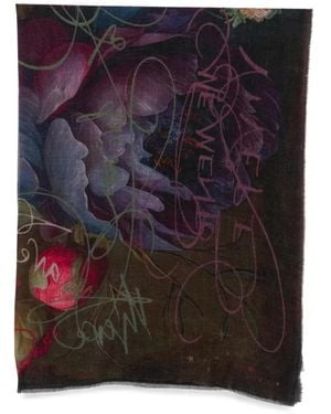 Faliero Sarti Memento Floral-Print Frayed-Edge Scarf - Purple