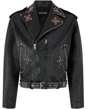 Roberto Cavalli Stud-Embellished Leather Biker Jacket - Black