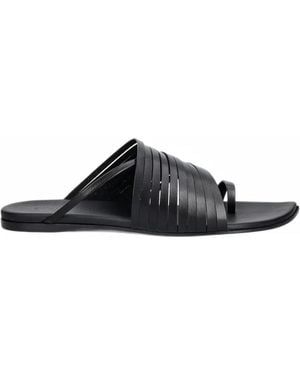 Emporio Armani Multi-Strap Leather Sandals - Black