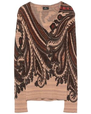 Etro Jersey Con Estampado De Cachemira Y Cuello En V - Marrón