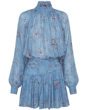 Nicholas Floral-Print High-Neck Mini Dress - Blue
