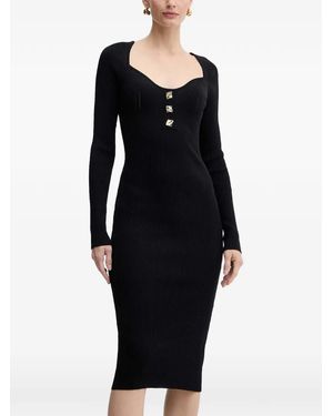 Fracomina Button Ribbed Dress - Black