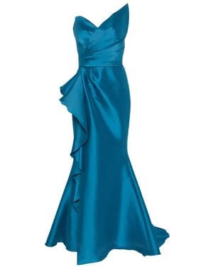 Marfil Barcelona Vestido Largo Sin Tirantes Con Volantes - Azul