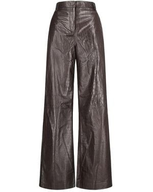Enes Crocodile-Effect Leather Pants - Brown