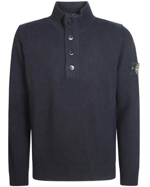 Stone Island Compass-Patch Button-Up Jumper - Blue