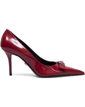 Versace 90Mm Bow-Embellished Pointed-Toe Pumps - Red