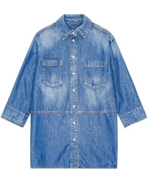 Ganni Logo-Embellished Denim Shirt - Blue