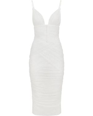 Dolce & Gabbana Midi Draped Tulle Dress - White