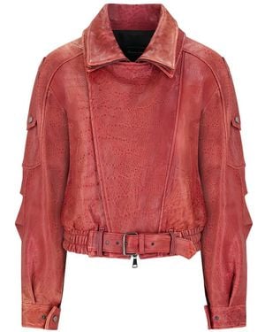 Alessandra Rich Belted Leather Jacket - Red
