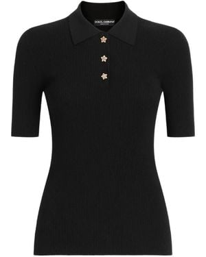 Dolce & Gabbana Ribbed Polo Top - Black