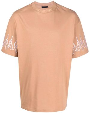 Vision Of Super Flame-Embroidered Cotton T-Shirt - Natural