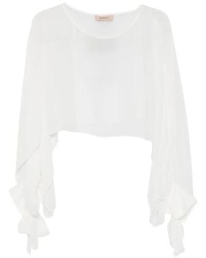 Twinset Cropped Tie-Cuff Top - White