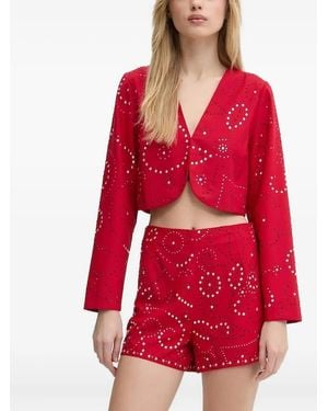 Never Fully Dressed Embellished V-Neck Cropped Jacket - Red