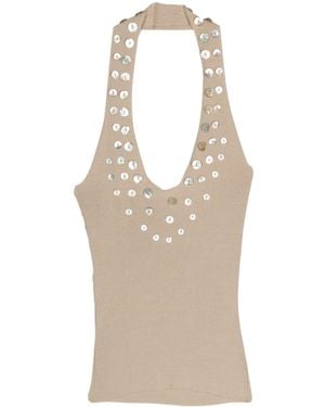 Paloma Wool Button-detailed Ribbed Halterneck Top - Natural