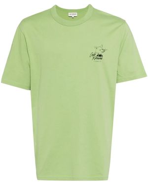 Café Kitsuné Logo-Print Cotton T-Shirt - Green