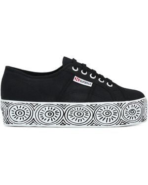 Superga Platform-Sole Lace-Up Sneakers - Black