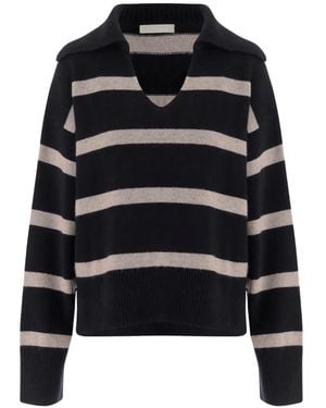 Allude Striped V-neck sweater - Schwarz