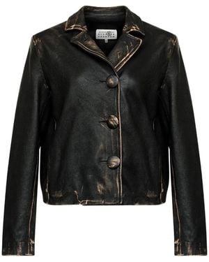 MM6 by Maison Margiela Buttoned Leather Jacket - Black