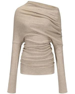 Elwood Asymmetric Draped Off-Shoulder Long-Sleeved T-Shirt - Natural