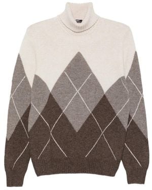 Barba Napoli Argyle-Knit Roll-Neck Jumper - Grey