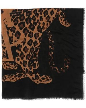 Saint Laurent Leopard-Print Frayed Scarf - Black