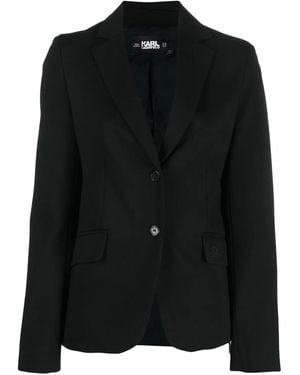 KARL LAGERFELD Embroidered-Logo Fitted Blazer - Black
