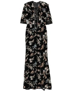 DE SANTIS Floral-Embroidered Velvet Maxi Dress - Black